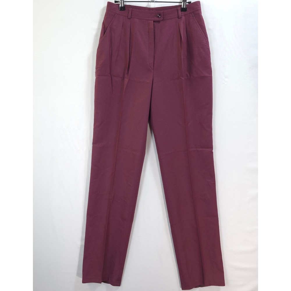 Le Painty Paris Wool Trousers Women 42 US 10 High Waist Pleated Plum French Vtg